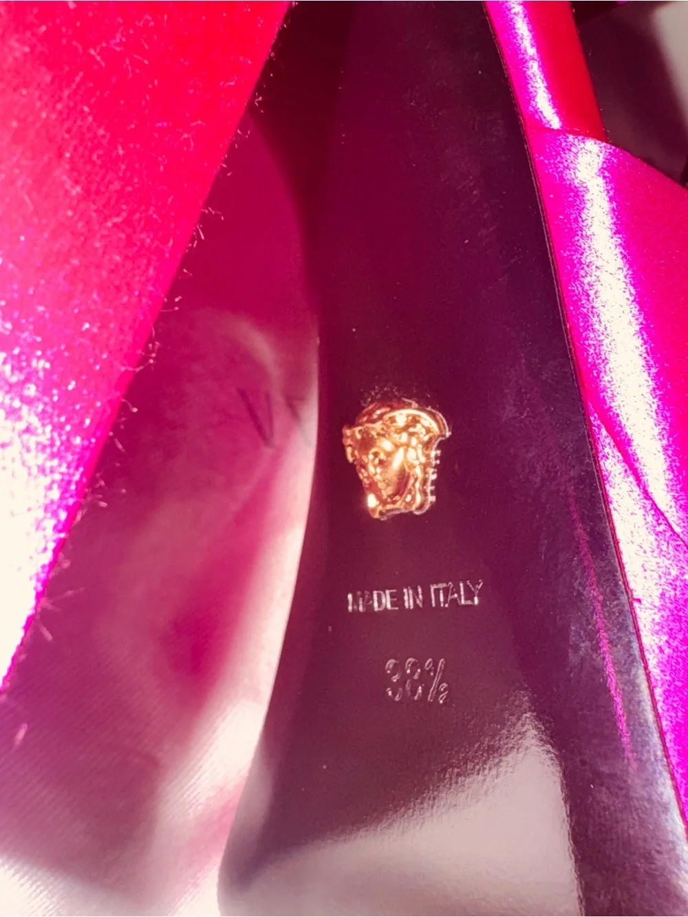 Versace Hot Pink Platform Mary Jane Heels with Gold Chain Ankle Strap